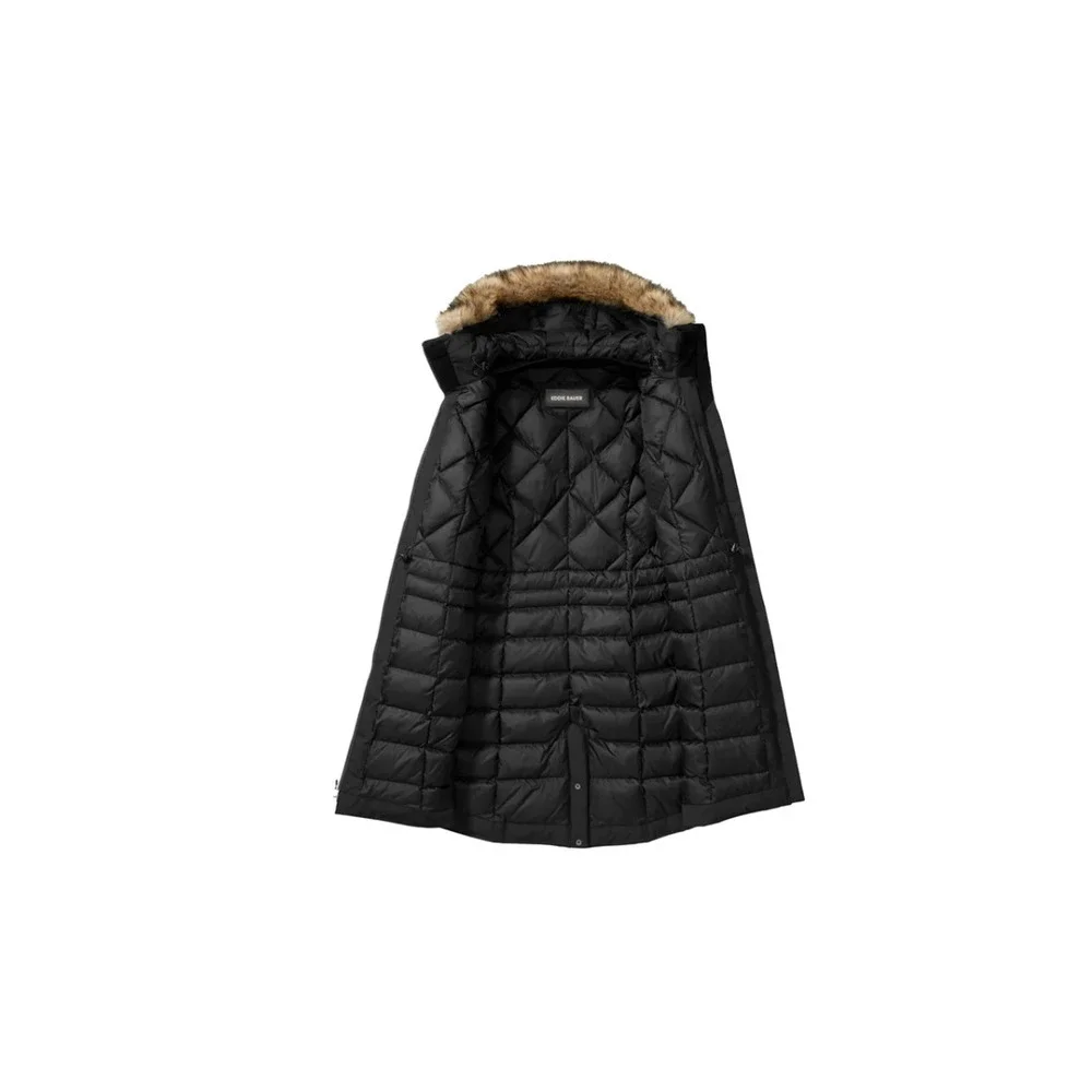 Eddie Bauer Women's Down 650 Fill Parka Coat Black Full Zip Hooded Size S